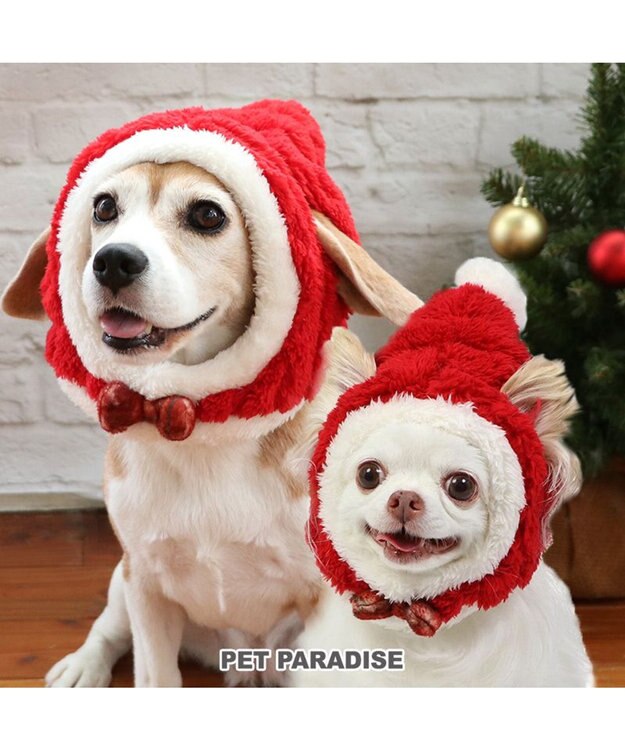PET PARADISE ペットパラダイス クリスマス サンタ帽子 《ふわふわチェック柄 》 中型犬 サンタ