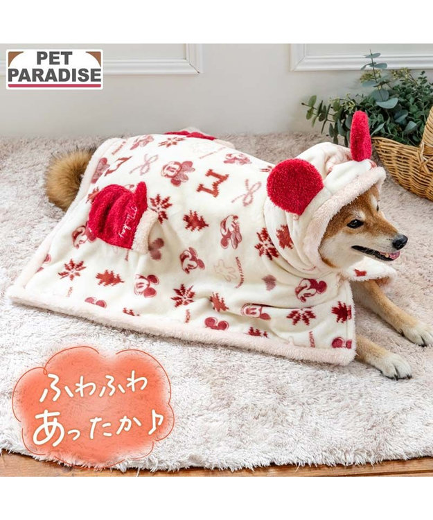 PET PARADISE ディズニー ミッキーマウス 着る毛布 《ニット柄》 中型犬 ホワイト×レッド