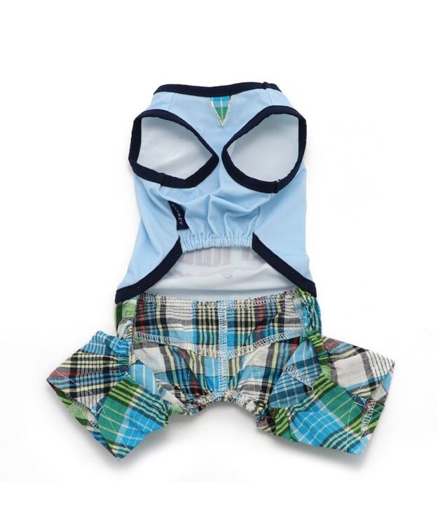PET PARADISE 犬の服 春夏 ひんやり クール 接触冷感 虫よけ  J.PRESS マリン パンツ つなぎ 【小型犬】クールマックスエコメイド 水色