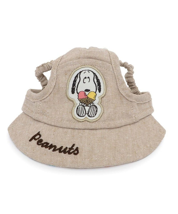 PET PARADISE スヌーピー リネン帽子  《アイス柄》 SM~M / L 中型犬 大型犬 ベージュ