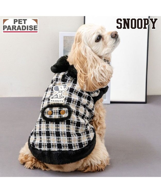 PET PARADISE スヌーピー 黒ツイード ベスト  中型犬 ブラック×ホワイト