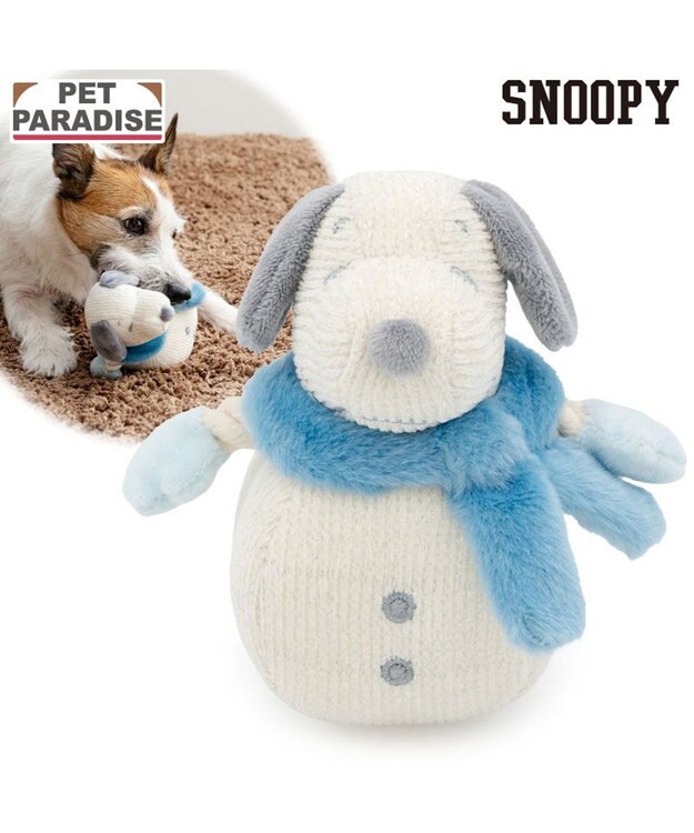PET PARADISE スヌーピー 雪だるまトイ 青マフラー ホワイト
