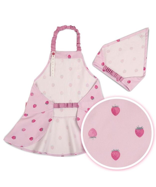 Mother garden マザーガーデン 野いちご キッズエプロン & 三角巾 セット 《レトロストロベリー柄》 100~120cm レトロストロベリー柄