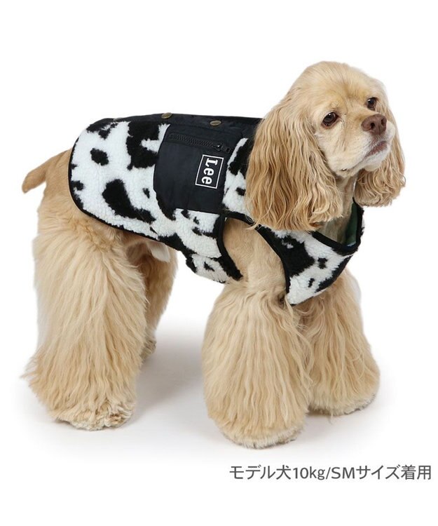 Lee 牛柄 背中開きボアベスト 《 白黒》 中型犬 大型犬 / PET