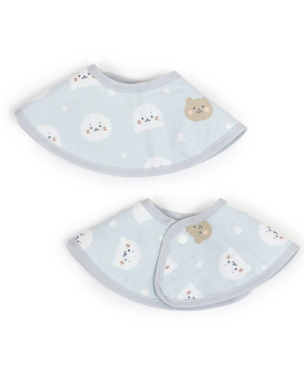 Mother garden しろたん 総柄スタイ 四重ガーゼ よだれかけ 丸型 U型 まんまるスタイ グレー