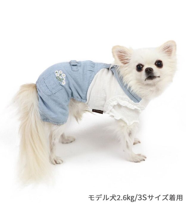 PET PARADISE ペットパラダイス パンツつなぎ 《 花 刺繍》 小型犬 ホワイト