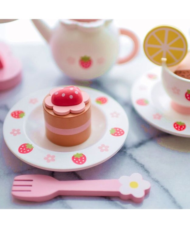 Mother garden マザーガーデン 木のおままごと  《野いちご ティーパーティーセット》プレミアムケーキセット 白～オフホワイト