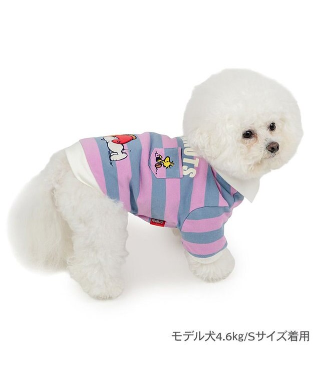 PET PARADISE スヌーピー ラガーシャツ 中型犬 大型犬 グレー×ピンク