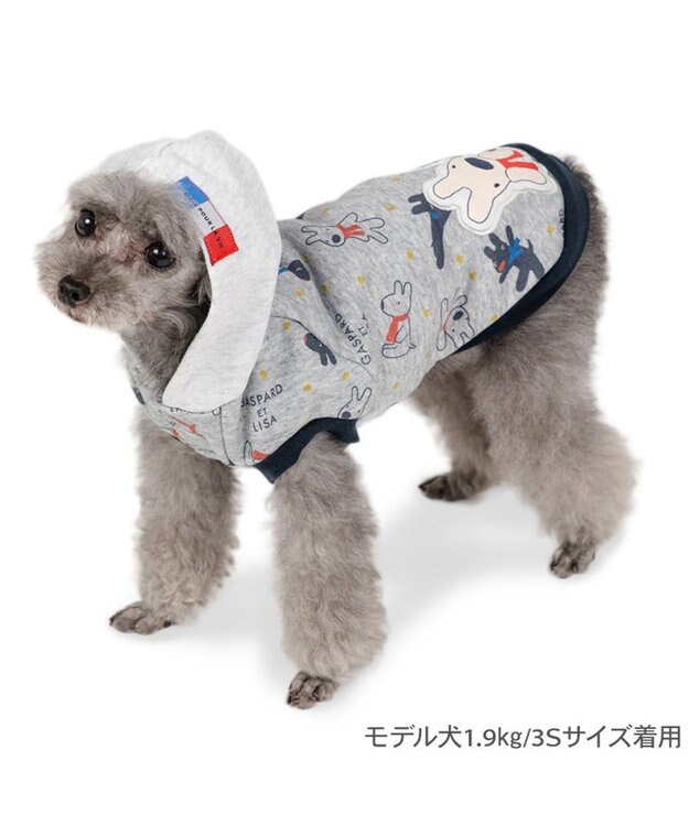 PET PARADISE リサとガスパール  パーカー 総柄 小型犬 グレー