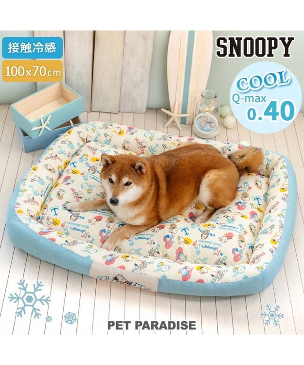 PET PARADISE スヌーピー クールカドラー 《アイス柄》 角型 LL ホワイト×ブルー