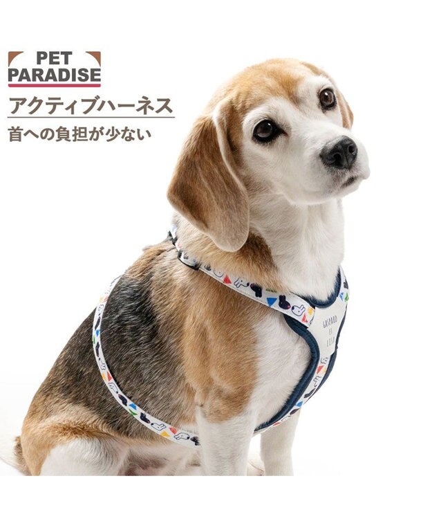 PET PARADISE リサとガスパール アクティブハーネス 《三角柄》 ＳＭ 中型犬 ホワイト×ネイビー