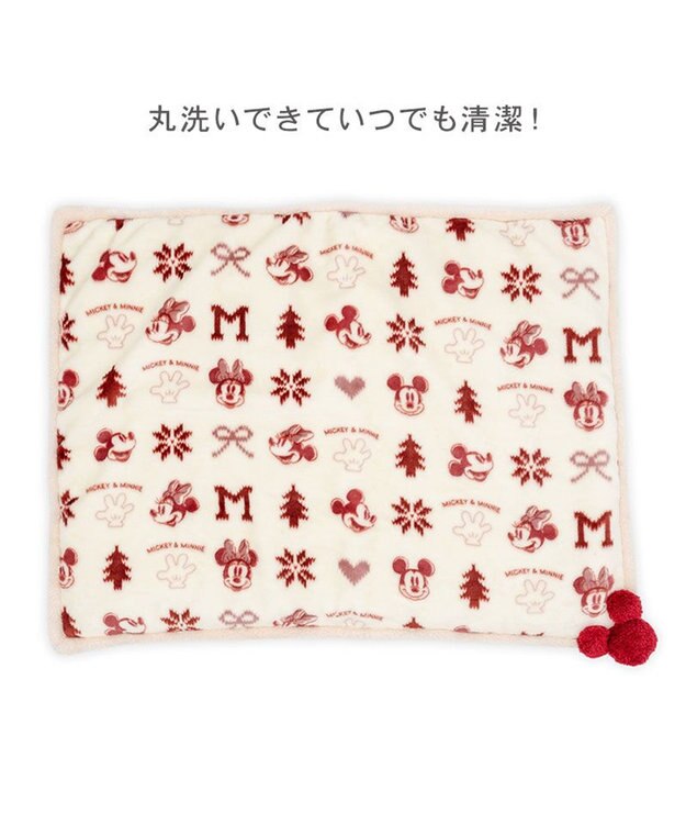 PET PARADISE ディズニー ミッキーマウス 遠赤外線 ボア マット 《ニット柄》 ホワイト×レッド