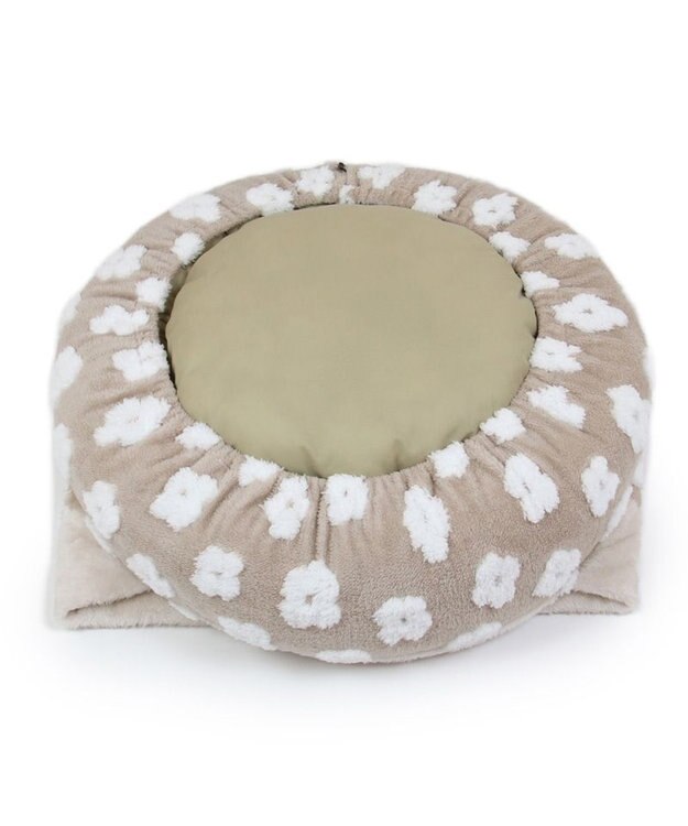 PET PARADISE ペットパラダイス  ボア寝袋 丸型《お花柄》M  径60cm 小型犬 ベージュ