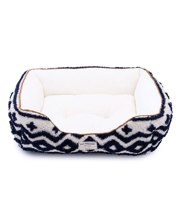 PET PARADISE ペットパラダイス 四角 カドラー 《カントリー柄》 Ｍ ホワイト×ネイビー