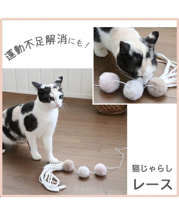 PET PARADISE 猫 おもちゃ 猫じゃらし ぽんぽん レース ホワイト
