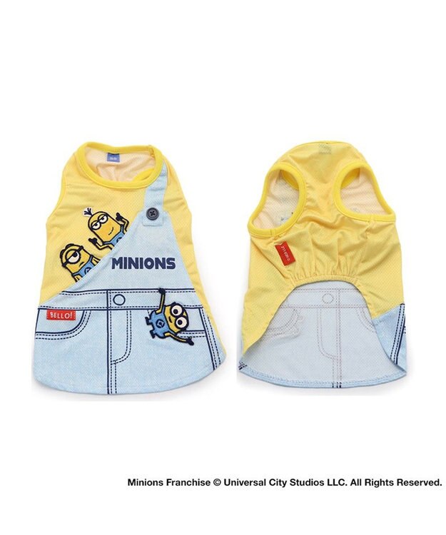 PET PARADISE 犬の服 春夏 ひんやり クール メッシュ 接触冷感 虫よけ ミニオン サロペット風 タンクトップ 【小型犬】 クールマックスエコメイド 黄