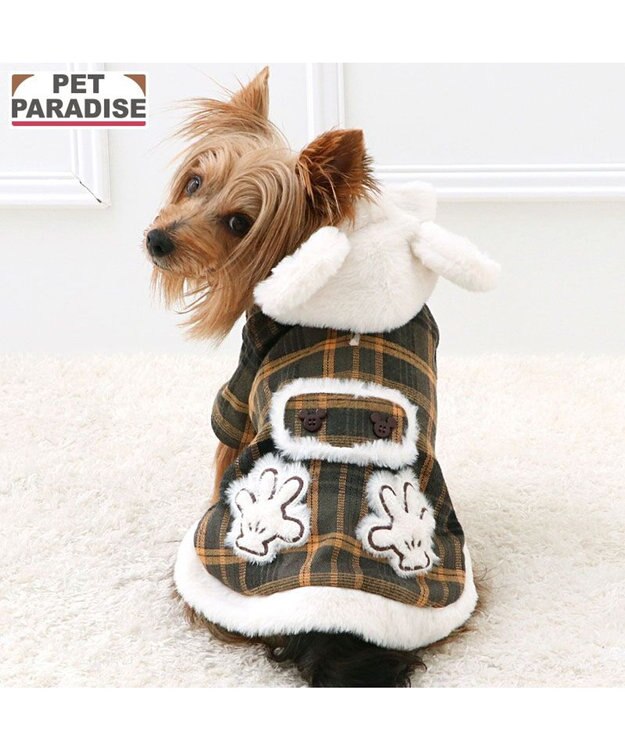 PET PARADISE ディズニー ミッキーマウス チェックコート 小型犬 カーキ×ホワイト