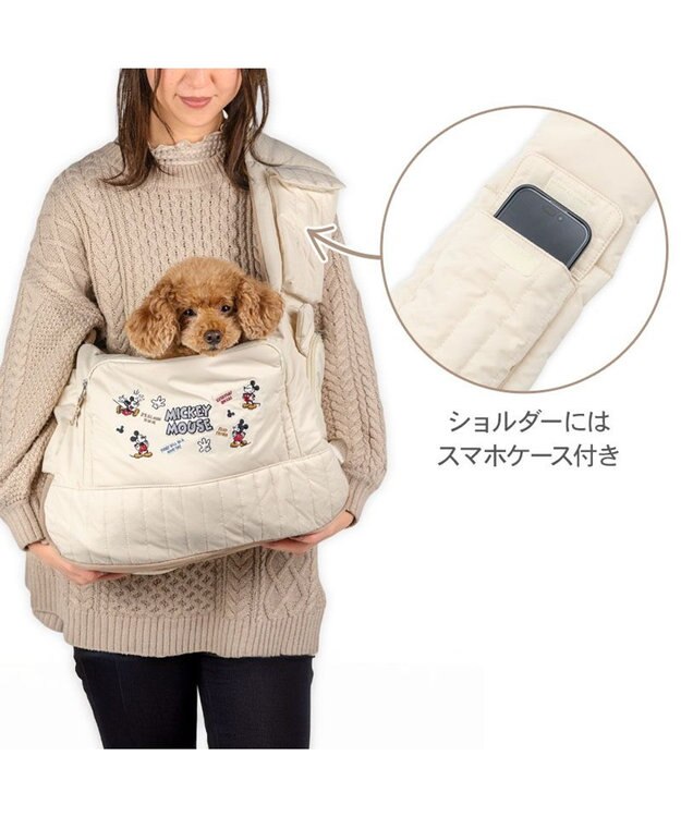 PET PARADISE ディズニー ミッキーマウス 刺繍 スリング キャリーバッグ Ｍ アイボリー