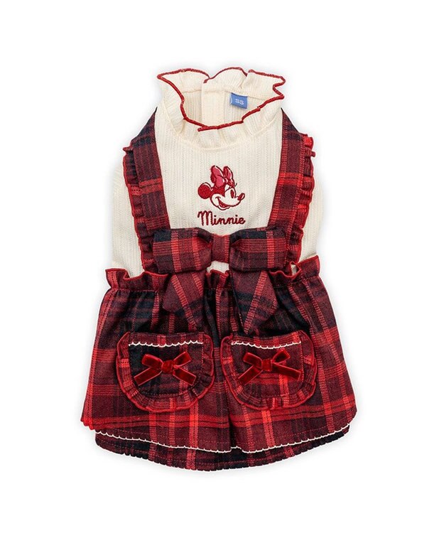 PET PARADISE ディズニー ミ二ーマウス チェック オーバーオール 小型犬 レッド×ホワイト
