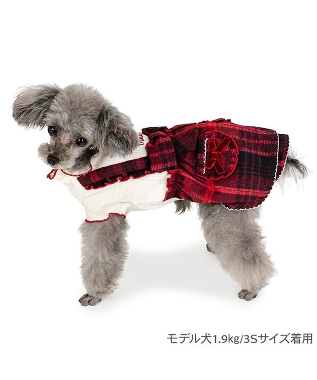 PET PARADISE ディズニー ミ二ーマウス チェック オーバーオール 小型犬 レッド×ホワイト