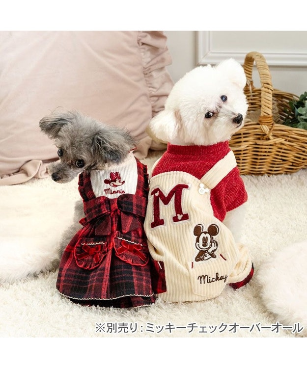 PET PARADISE ディズニー ミ二ーマウス チェック オーバーオール 小型犬 レッド×ホワイト