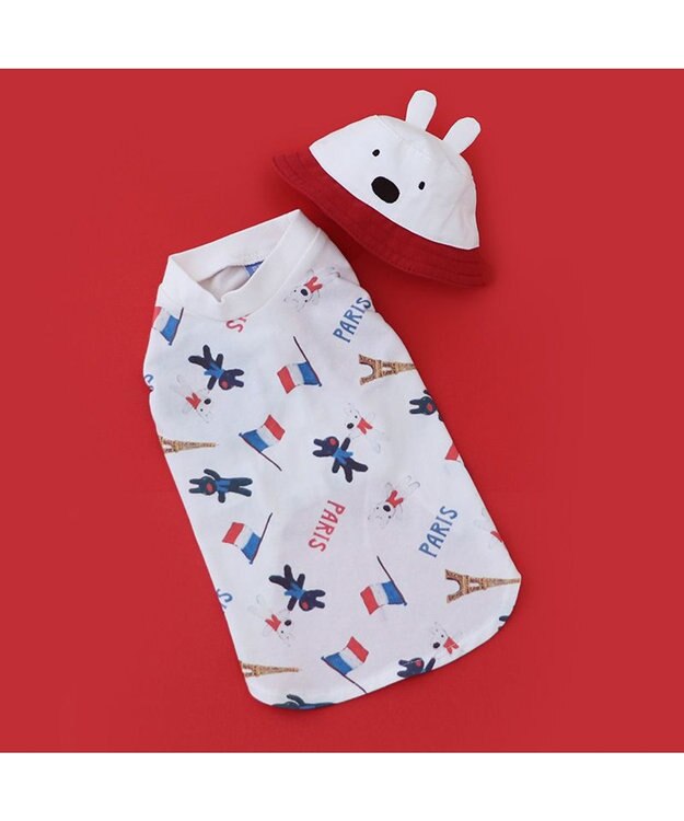 PET PARADISE リサとガスパール バケットハット付き Tシャツ 《パリ柄》 小型犬 ホワイト