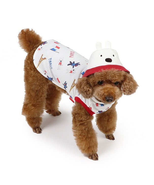 PET PARADISE リサとガスパール バケットハット付き Tシャツ 《パリ柄》 小型犬 ホワイト