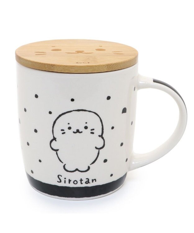 Mother garden しろたん フタ付き マグカップ 390mL 《ブラック・水玉柄》 単品 ブラック・水玉柄