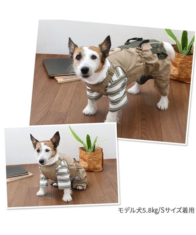PET PARADISE ペットパラダイス ポケット切替 オーバーオール  小型犬 カーキ