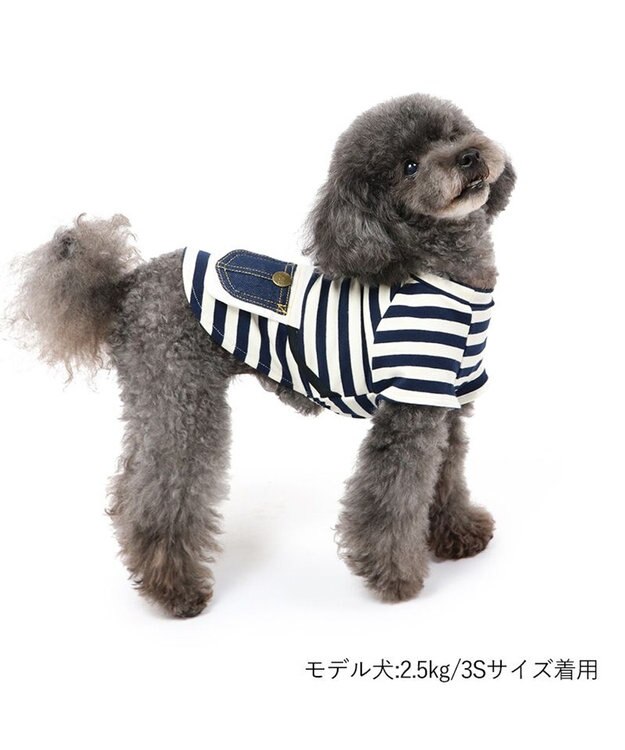 PET PARADISE  Lee ボーダー Tシャツ   デニム ポーチ風 小型犬 白~オフホワイト