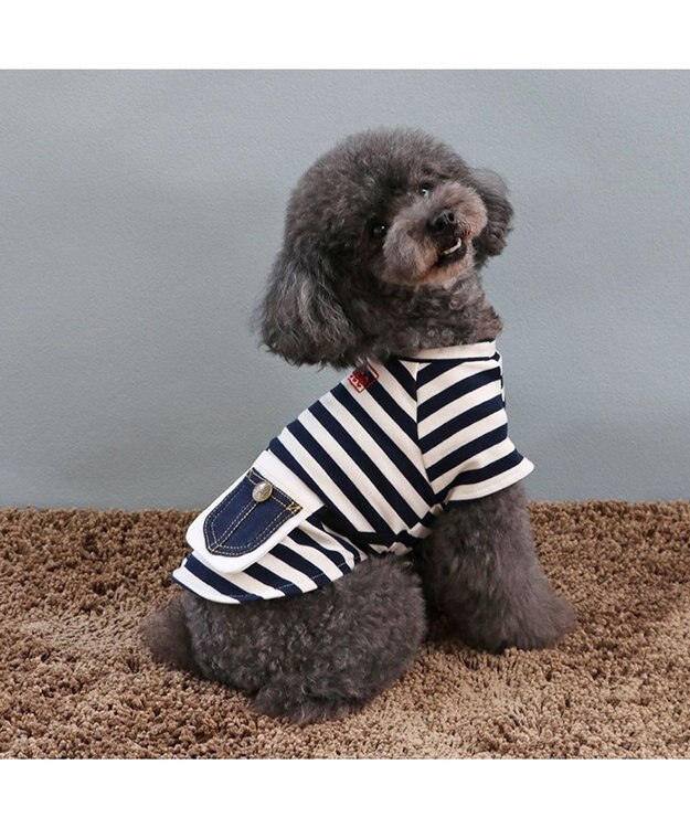 PET PARADISE  Lee ボーダー Tシャツ   デニム ポーチ風 小型犬 白~オフホワイト