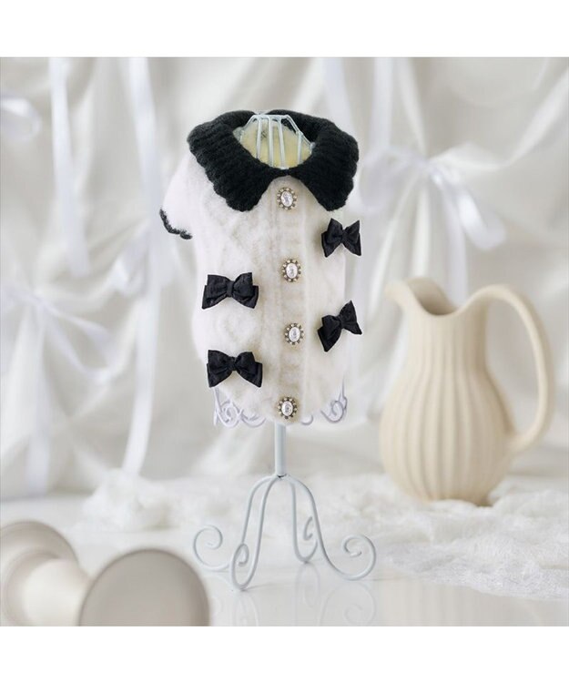 PET PARADISE cherircouture リボンニット 小型犬 ホワイト×ブラック
