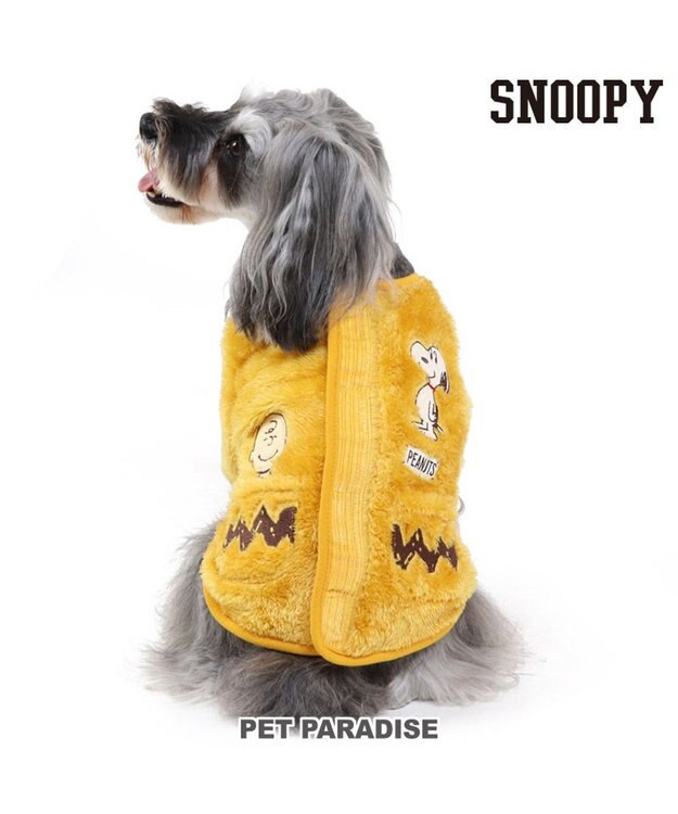 PET PARADISE 犬の服 犬 服 秋冬 スヌーピー 背中開き ジャケット 【小型犬】 ボア チャーリー 黄