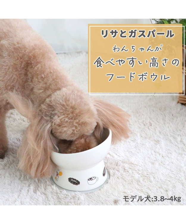 PET PARADISE リサとガスパール 高さのある フードボウル  カフェ柄 陶器 白~オフホワイト