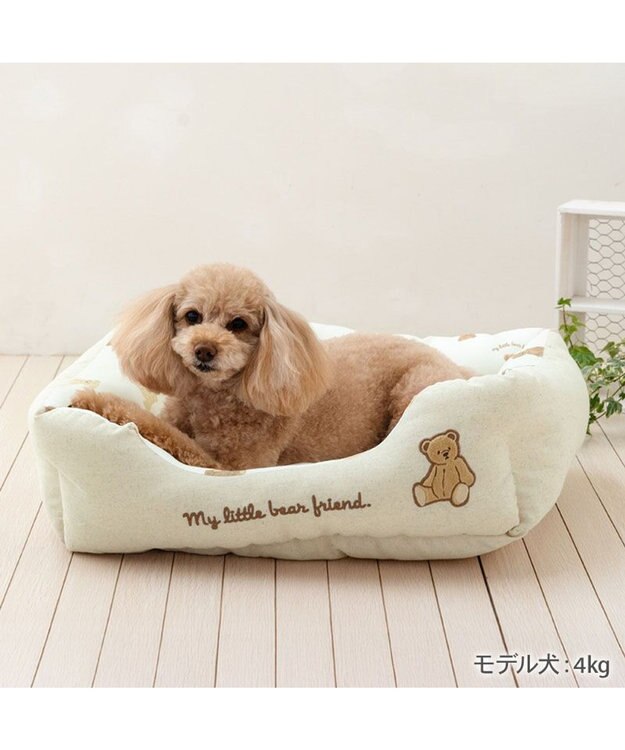 PET PARADISE ペットパラダイス くまちゃん クールカドラー 《mix柄》 角型 Ｍ オフホワイト×ベージュ