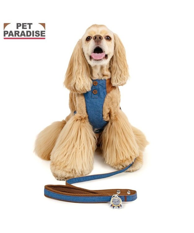 PET PARADISE ペットパラダイス スリム ハーネス＆リード 《デニム》 ＳＭ 中型犬 ネイビー