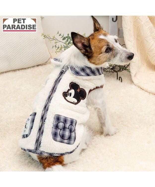 PET PARADISE ディズニー ミッキーマウス 襟付 ジップUP ベスト 小型犬 オフホワイト