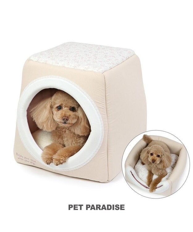 PET PARADISE 花柄 ２ｗａｙハウス カドラーベッド  (40×40cm) 白~オフホワイト
