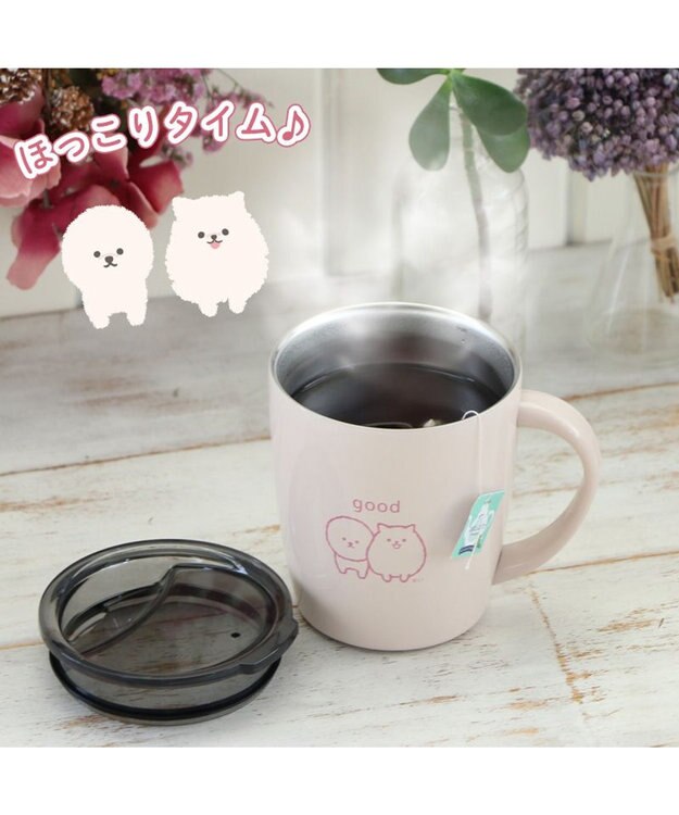 Mother garden マザーガーデン ふわんこ 蓋つき ステンレスマグカップ 380mL ピンク(淡)