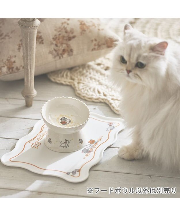 PET PARADISE ディズニー ３兄弟 猫 高さのあるえさ皿 ホワイト