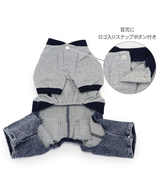 PET PARADISE J.PRESS デニム風 パンツつなぎ 小型犬 グレー×ネイビー