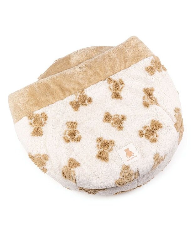 PET PARADISE ペットパラダイス  くまちゃん織り 遠赤外線  丸型 寝袋 Ｍ ホワイト×ブラウン