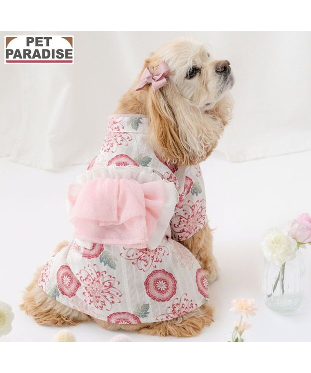 PET PARADISE ペットパラダイス 菊柄 浴衣 桃  中型犬 大型犬 ホワイト×ピンク