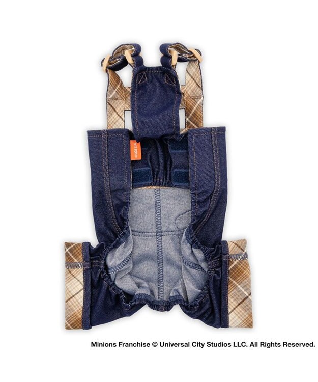 PET PARADISE ミニオン 切替チェック オーバーオール  小型犬 インディゴブルー