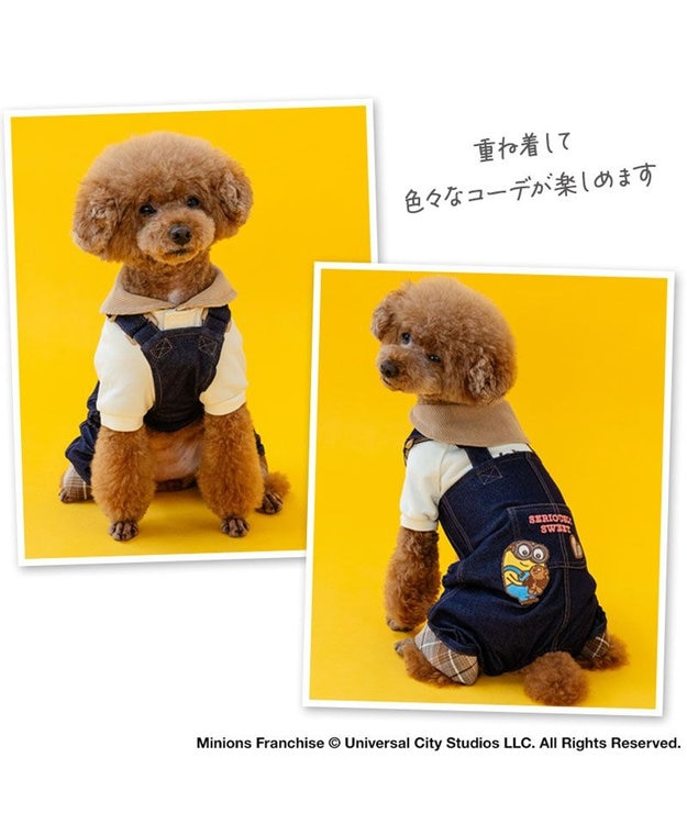 PET PARADISE ミニオン 切替チェック オーバーオール  小型犬 インディゴブルー