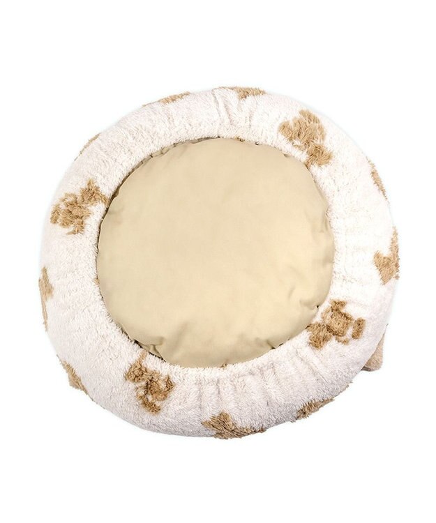 PET PARADISE ペットパラダイス  くまちゃん織り 遠赤外線  丸型 寝袋 Ｍ ホワイト×ブラウン