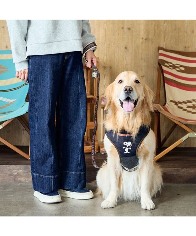 PET PARADISE スヌーピー ハーネス＆リード 《ワッペン柄》 Ｍ 大型犬 ネイビー