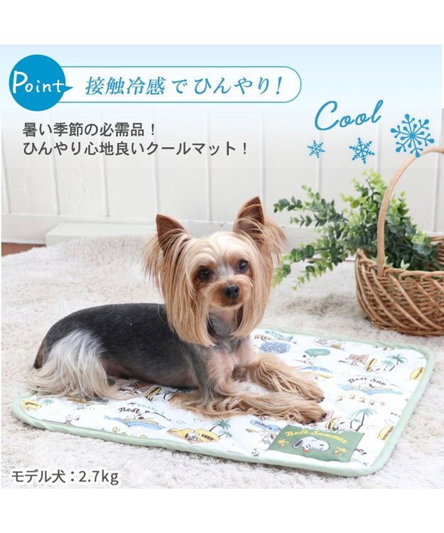 PET PARADISE 犬 クール マット 冷感 スヌーピー 柔らか サーフ 柄クールマット (48×40cm)  四角 接触冷感 カーキ