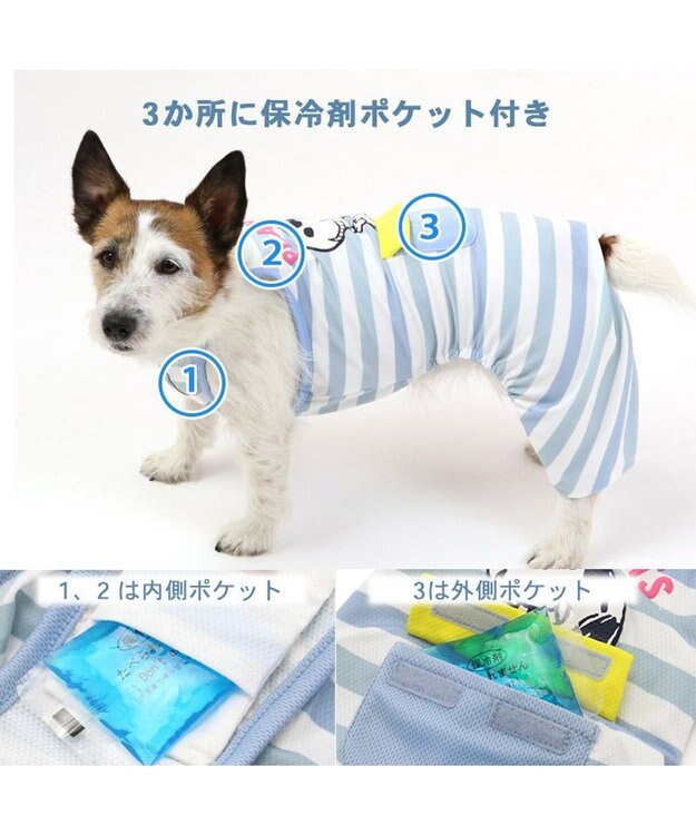 PET PARADISE スヌーピー ポケット付き ジョークール柄 ロンパース 【小型犬】 水色
