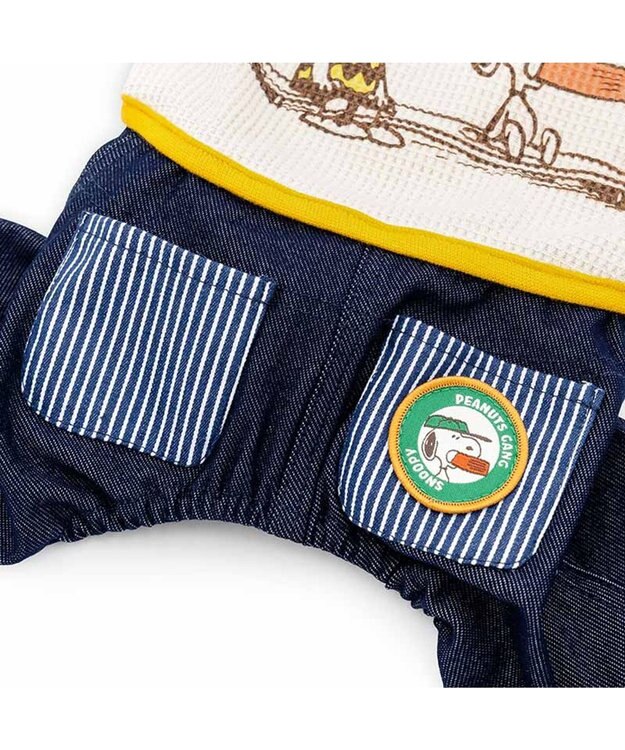 PET PARADISE スヌーピー  ワッペン パンツつなぎ 中型犬 ベージュ×ネイビー